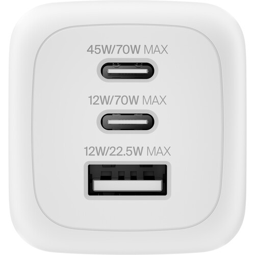 Belkin WCH018DQWH Wall Charger 70W USB-C PD PPS 2 USB-C 45W-25W I 1 US
