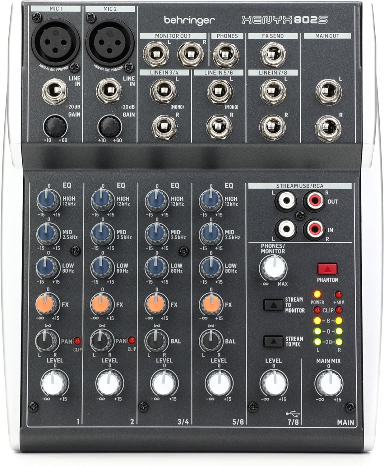 Consola de audio Behringer XENYX 802S de 8 entradas con USB