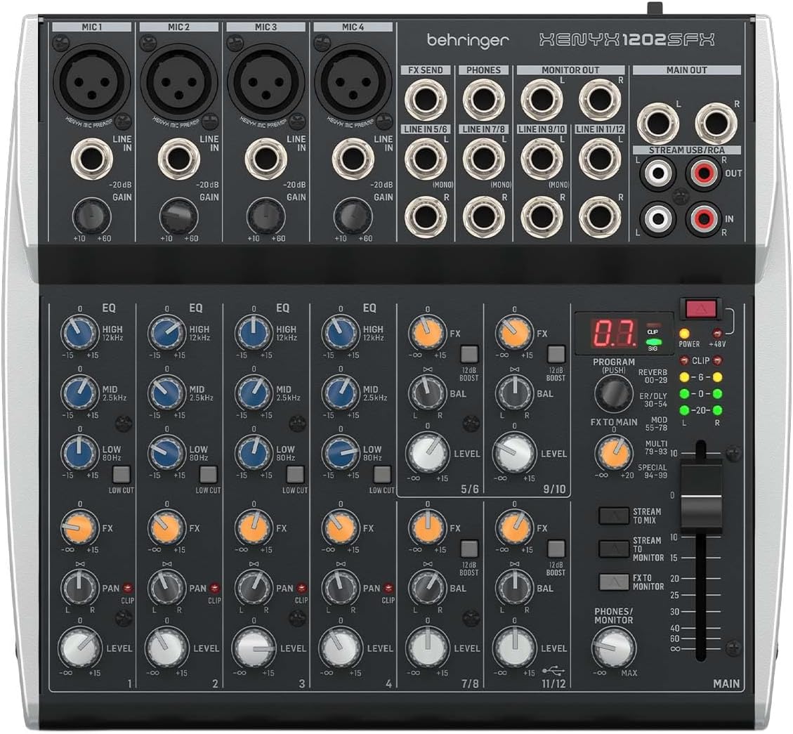Consola de audio Behringer XENYX 1202SFX de 12 entradas y USB