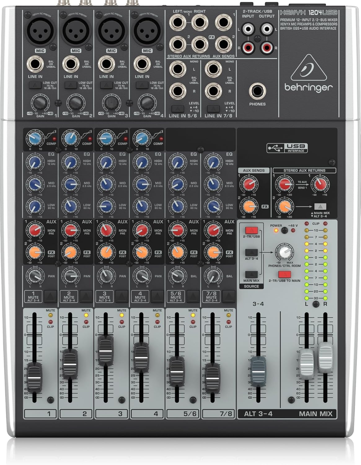 Consola de audio Behringer XENYX 1204USB de 12 entradas y 2/2 buses