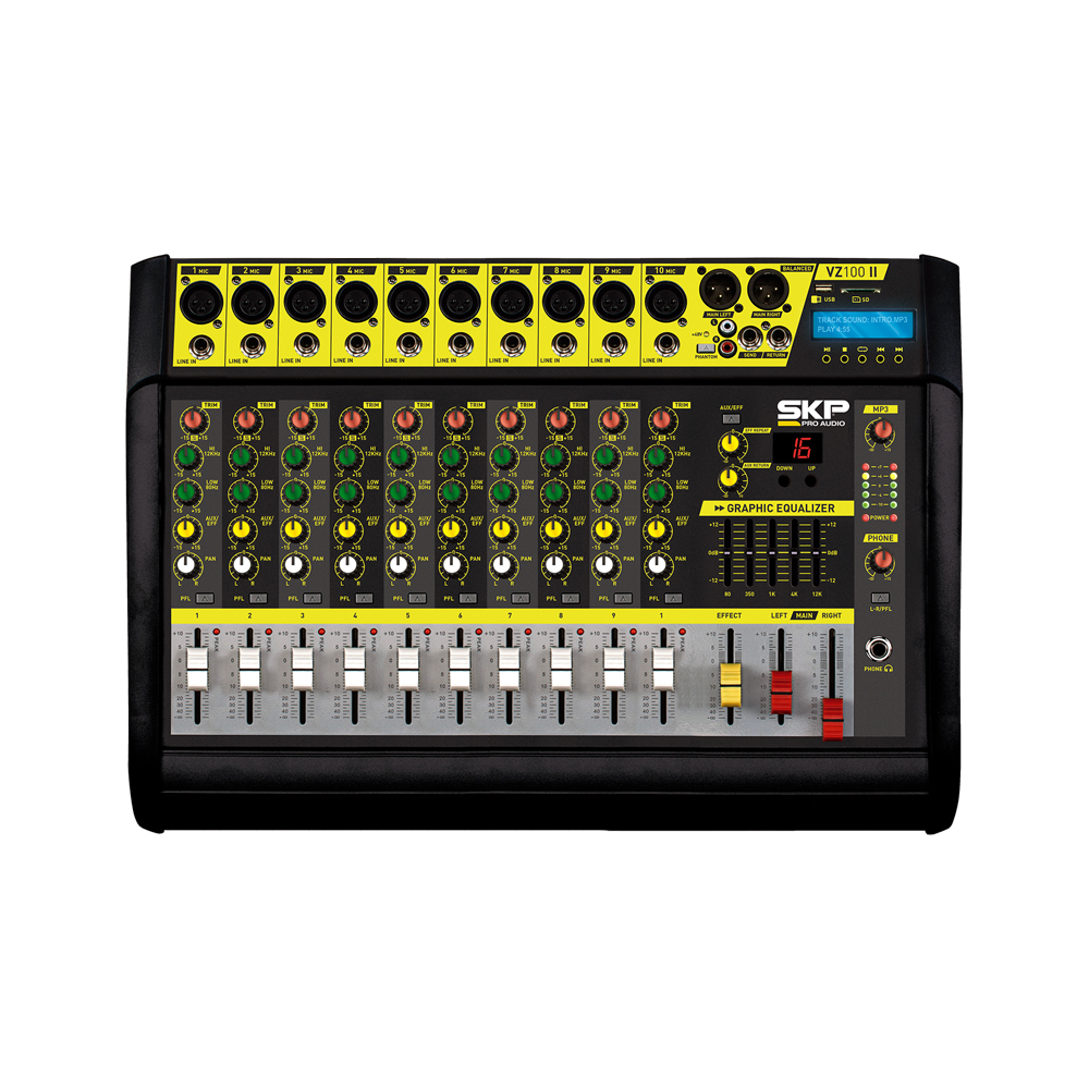 Consola Potenciada SKP VZ-100 II 10 Canales 2000W Bluetooth USB