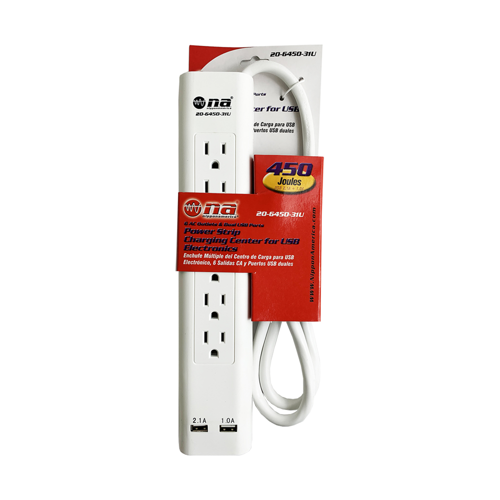 Regleta Multitoma Nippon America 20-6450-31U de 6 Tomas y 2 Puertos USB
