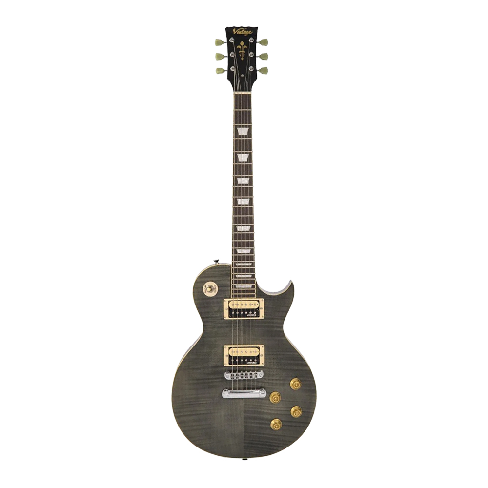 Guitarra Electrica Vintage V100TBK Flamed Maple Trans Black