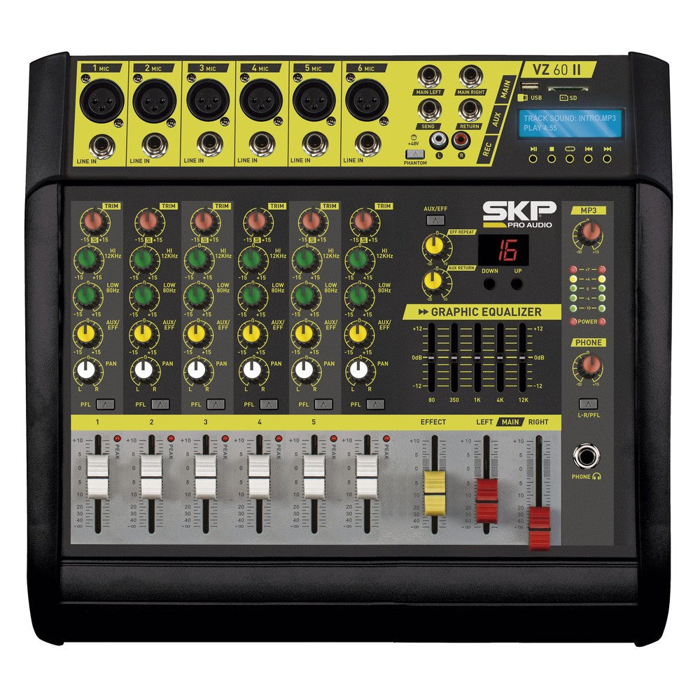 Consola Potenciada SKP VZ-60 II de 6 Canales 1600W con USB