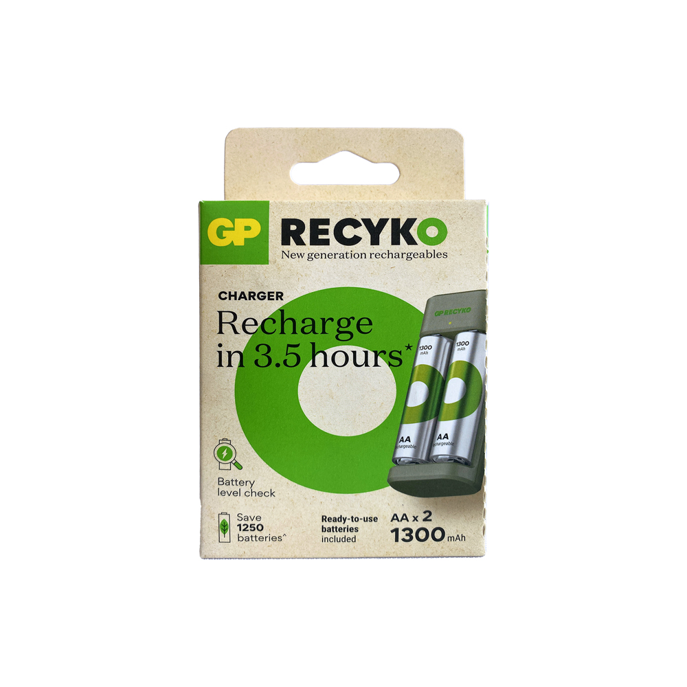 Cargador de Baterías USB GP ReCyko GPACSE221001 con 2 Baterías AA 1300mAh