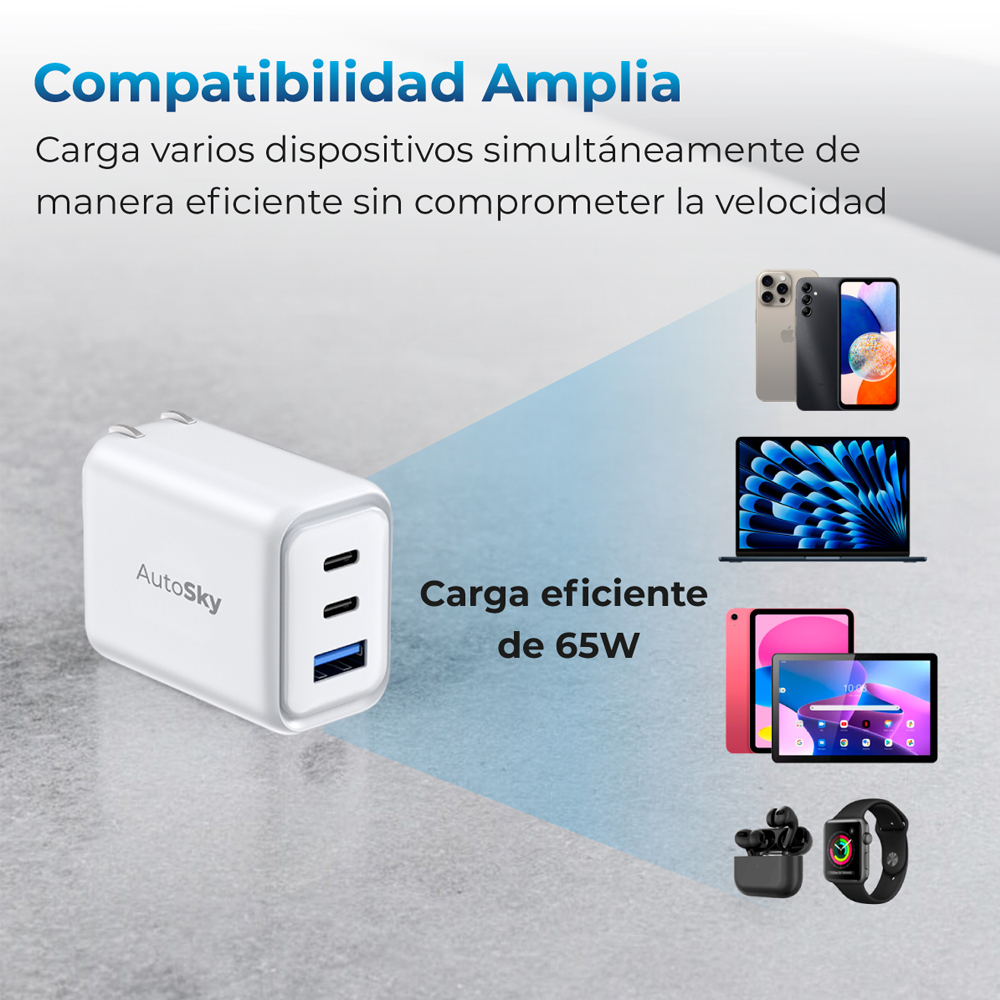 Adaptador de Corriente AutoSky SKY-ACA-200 65W USB y USB-C