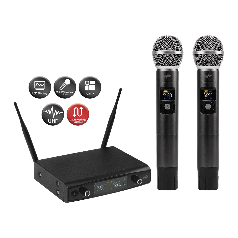 Micrófono Inalámbrico Doble de Mano STZ STZ-W3372 UHF Metálico